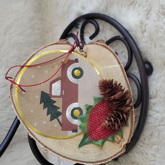 New, Set of 2, Birch Ornaments, Truck, Tree, Pinecones - Picture 2 of 2